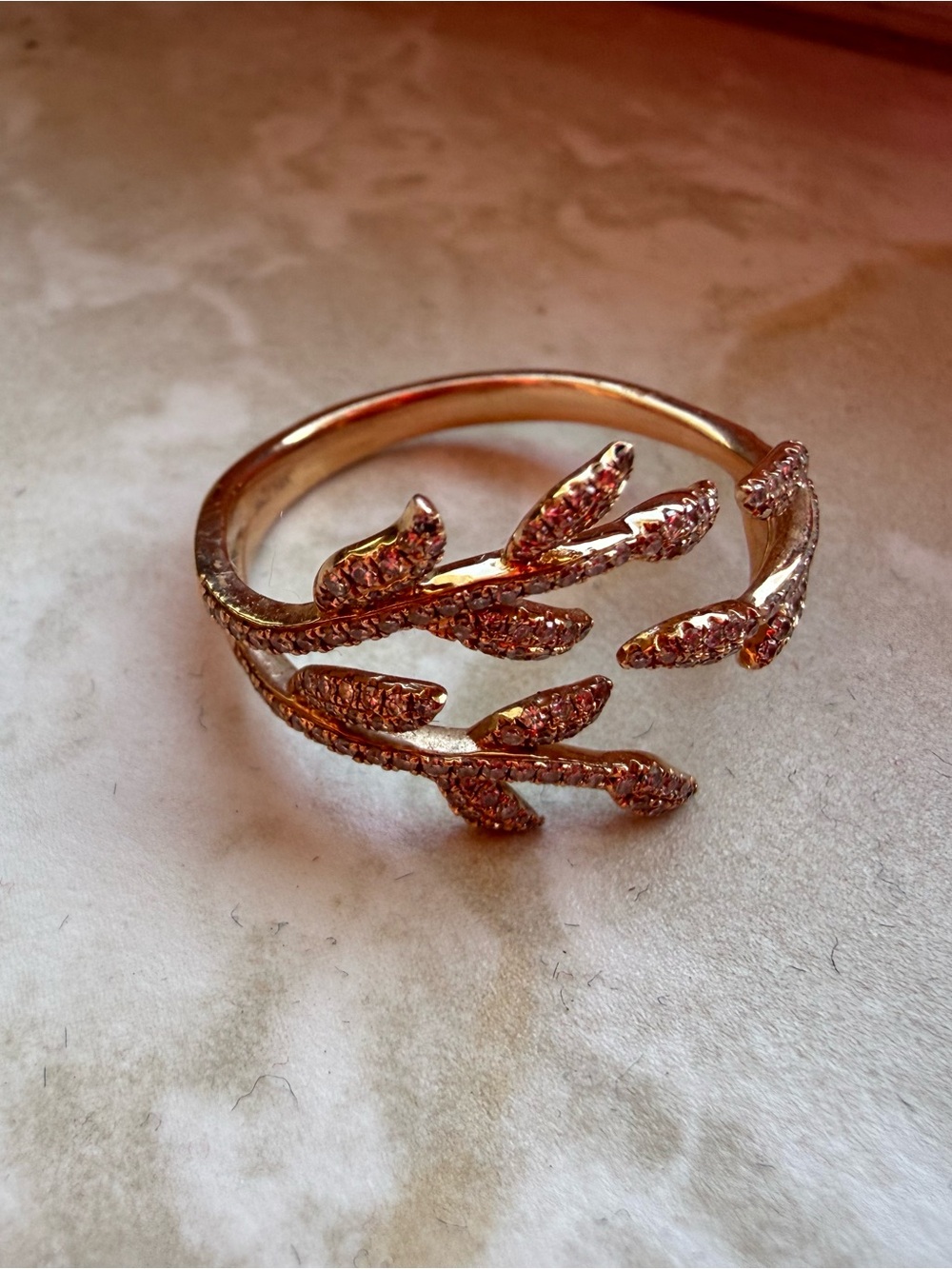 Rose Gold Leaf Wrap Ring with 14K diamond